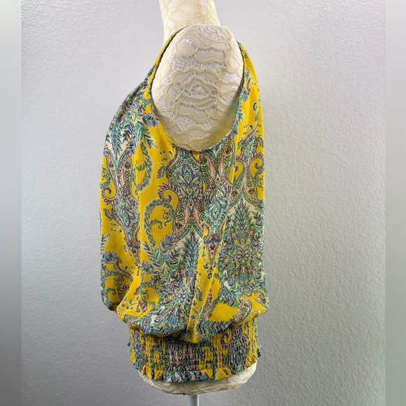 Rose & Olive High Neck Halter Top Yellow Floral Print Size Small - Picture 3 of 8